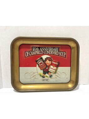 Campbells 100th Anniversary Metal Gold Tray 1997 Collectible Retro 1897-1997